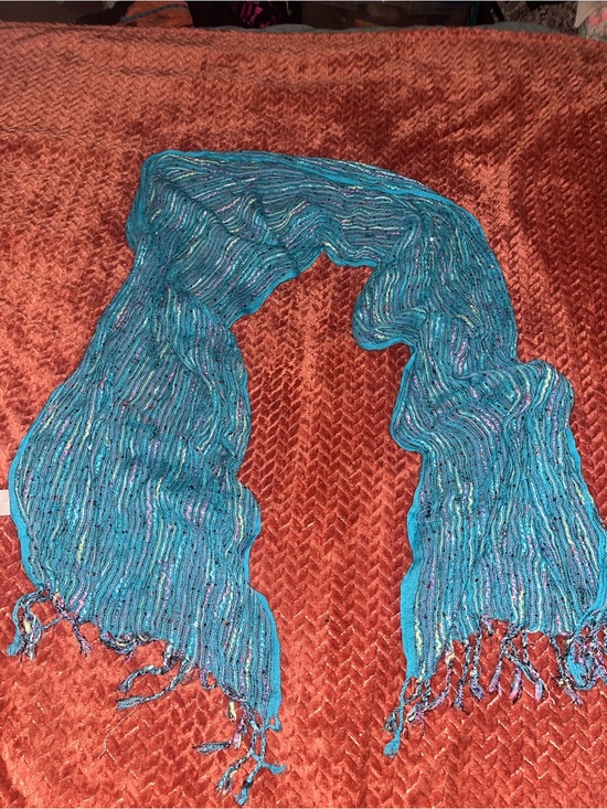 Accessories - Teal Multicolor Lightweight Women's Scarf with fringe
